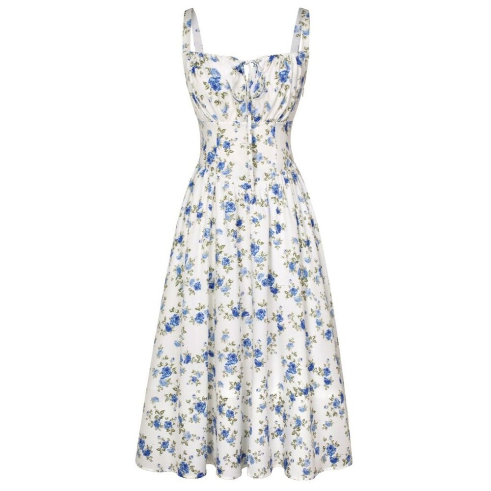 Scarlet Darkness Summer Spring Vacation Milkmaid Dresses White Blue S